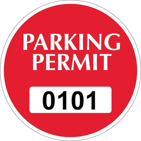 Lustre-Cal Static Cling Parking Permit Dark Red 3in x 3in  Circle Serialized 101-150, 50PK 253745SCL1RdDi0101